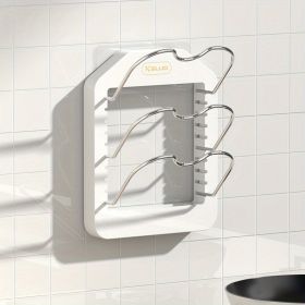 1pc Wall Mounted Pot Lid Rack; Free Punch Pot Cover Holder; Hanging Lid Organizer; Kitchen Accessories (Color: White, Model: Three layer pot lid rack)